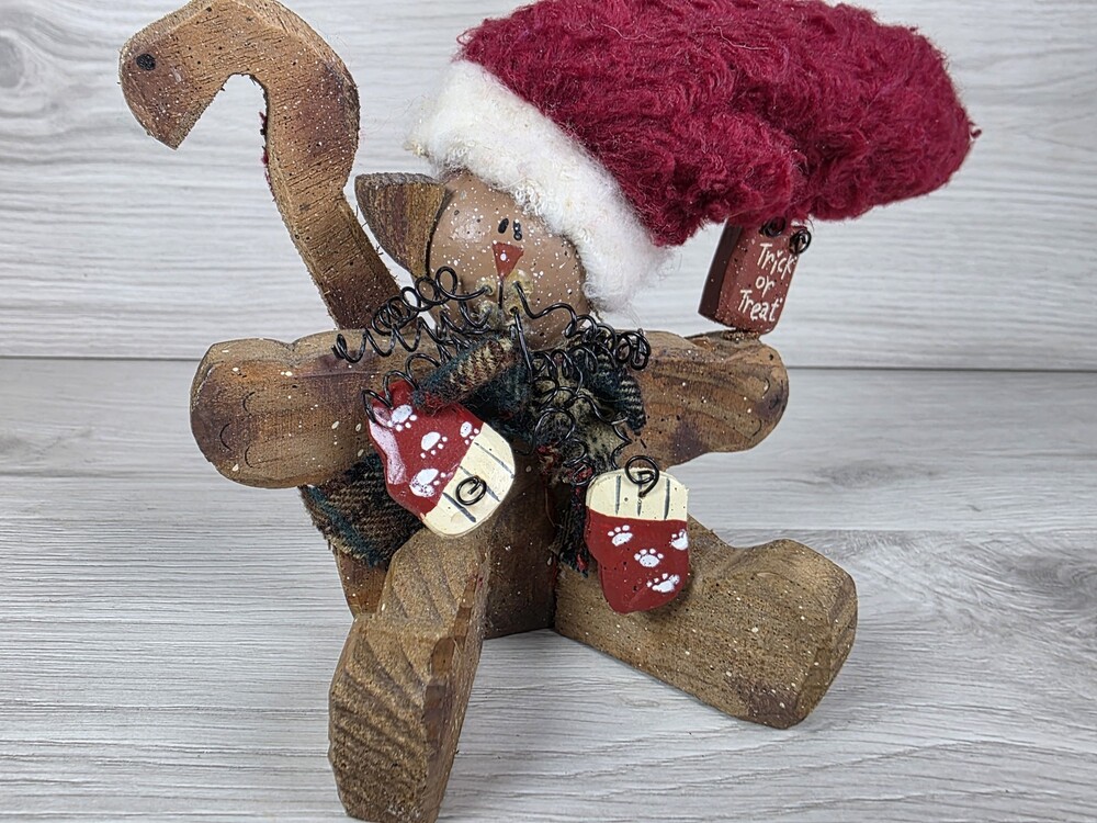 Handcrafted Cat Wooden Christmas Folk Art Primitive Figure Kitten 5" SU61